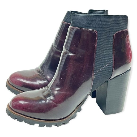Steve Madden Women's Oxblood Leather Chunky Lug Boots Antyy Chelsea Ankle SZ 9.5 - Picture 1 of 12
